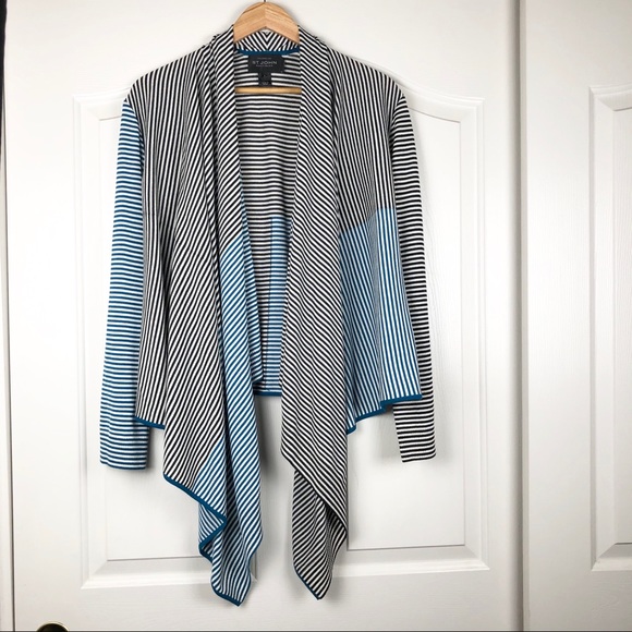 St. John Striped Cascading Open Front Cardigan - Picture 1 of 7